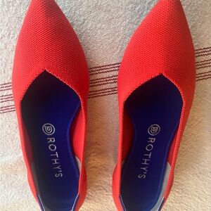 Rothy's Flame Pointed Knit Flats with Blue Insole